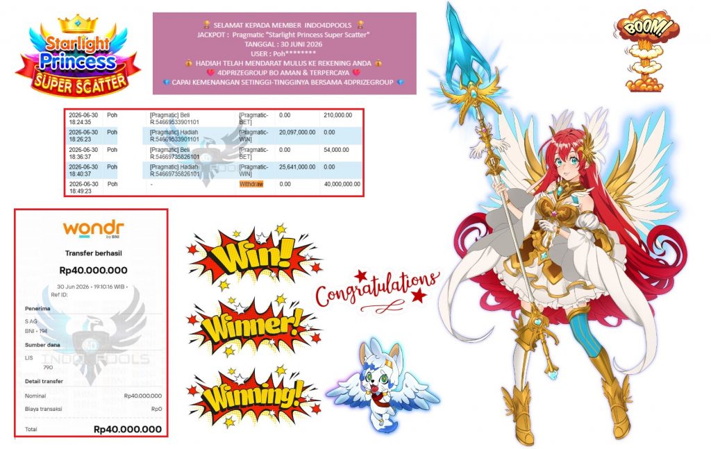 INDO4DPOOLS JACKPOT Pragmatic “Starlight Princess Super Scatter” Rp40.000.000,- LUNAS