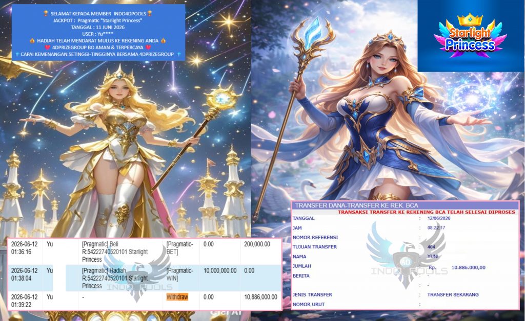 INDO4DPOOLS JACKPOT Pragmatic “Starlight Princess” Rp10.886.000,- LUNAS