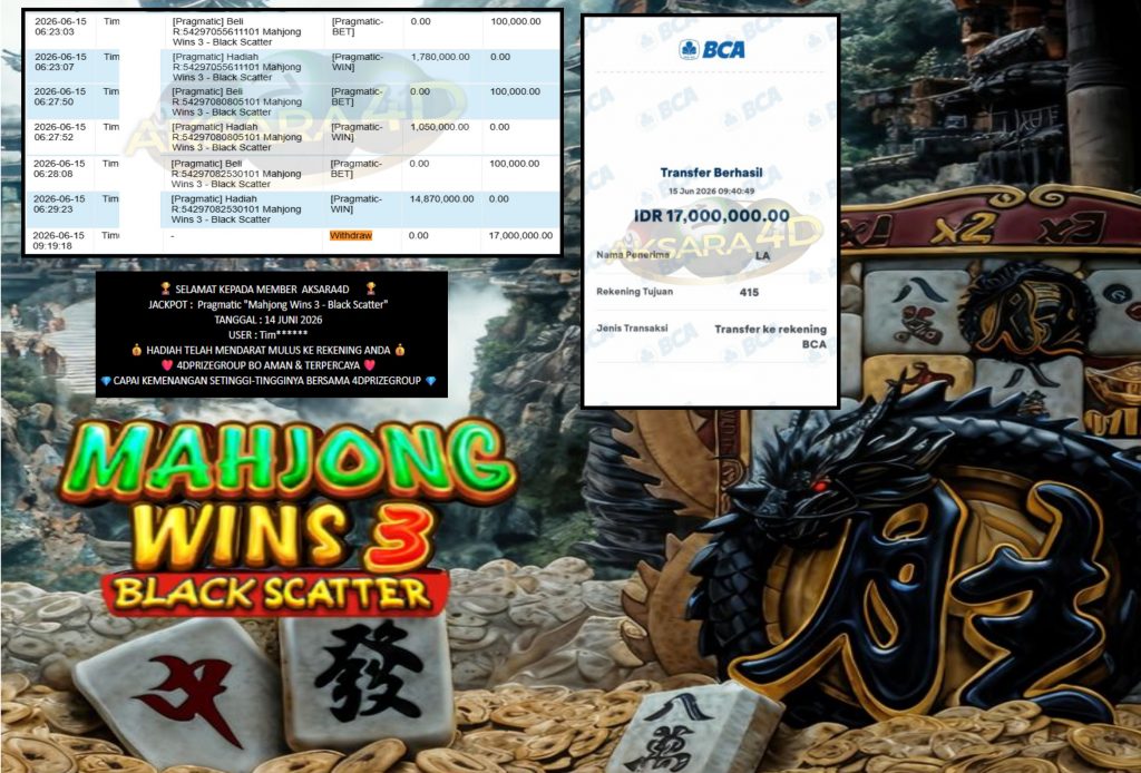 AKSARA4D JACKPOT Pragmatic βMahjong Wins 3 β Black Scatterβ Rp17.000.000,- LUNAS
