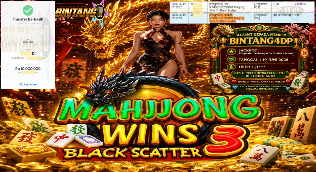 BINTANG4DP JACKPOT Pragmatic βMahjong Wins 3 β Black Scatterβ Rp10.000.000,- LUNAS