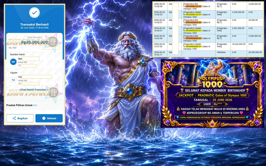 BINTANG4DP JACKPOT PRAGMATIC “Gates of Olympus 1000″‎‏‏‎‎ Rp20.000.000,- LUNAS