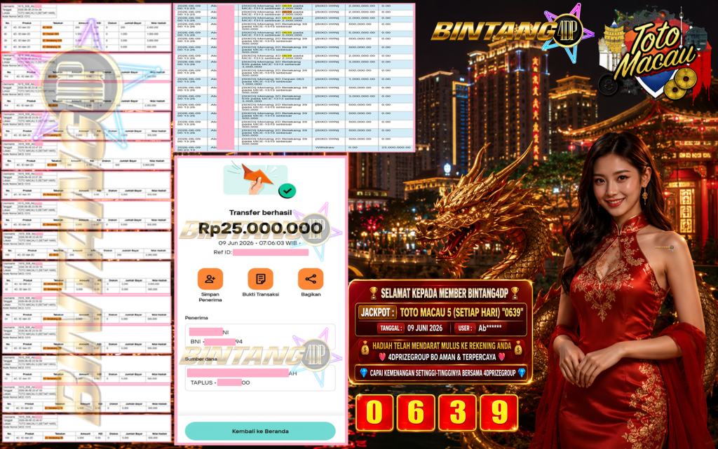 BINTANG4DP JACKPOT TOTO MACAU 5 (SETIAP HARI) β0639βββββ Rp25.000.000,- LUNAS