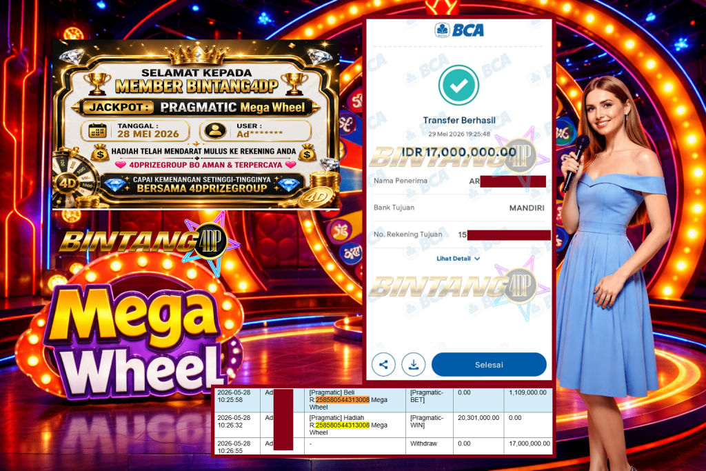 BINTANG4DP JACKPOT PRAGMATIC “Mega Wheel”‎‏‏‎‎ Rp17.000.000,- LUNAS