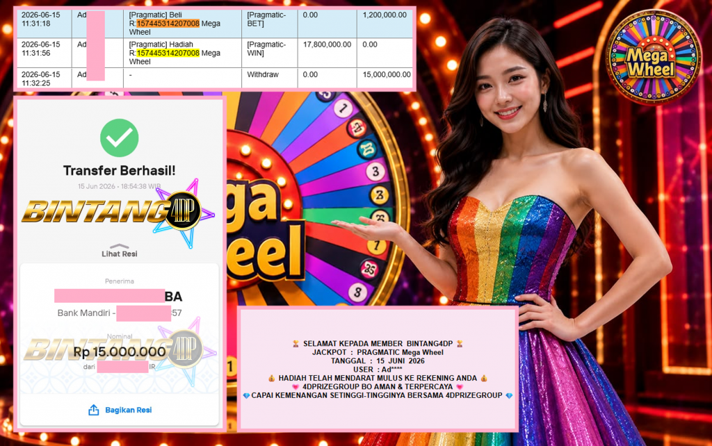 BINTANG4DP JACKPOT PRAGMATIC “Mega Wheel”‎‏‏‎‎ Rp15.000.000,- LUNAS