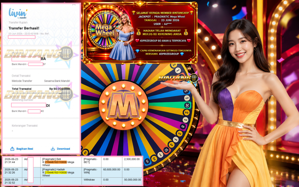 BINTANG4DP JACKPOT PRAGMATIC “Mega Wheel”‎‏‏‎‎ Rp50.000.000,- LUNAS