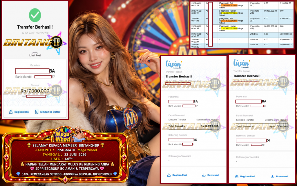 BINTANG4DP JACKPOT PRAGMATIC “Mega Wheel”‎‏‏‎‎ Rp97.000.000,- LUNAS
