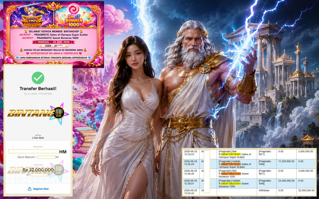 BINTANG4DP JACKPOT PRAGMATIC “Gates of Olympus Super Scatter” & “Sweet Bonanza 1000″‎‏‏‎‎ Rp32.000.000,- LUNAS