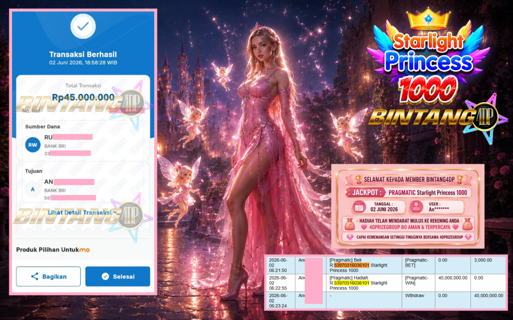 BINTANG4DP JACKPOT PRAGMATIC “Starlight Princess 1000″‎‏‏‎‎ Rp45.000.000,- LUNAS