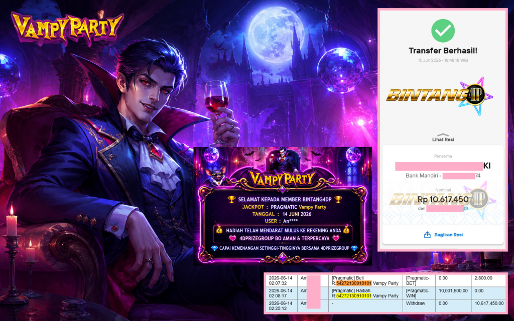 BINTANG4DP JACKPOT PRAGMATIC “Vampy Party”‎‏‏‎‎ Rp10.617.450,- LUNAS