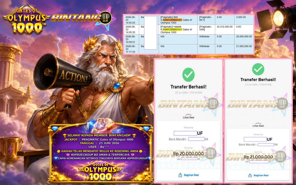 BINTANG4DP JACKPOT PRAGMATIC “Gates of Olympus 1000″‎‏‏‎‎ Rp41.000.000,- LUNAS