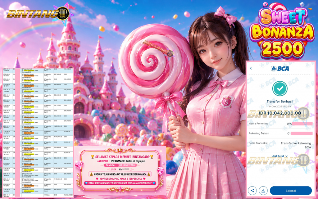 BINTANG4DP JACKPOT PRAGMATIC “Sweet Bonanza 2500″‎‏‏‎‎ Rp10.042.000,- LUNAS