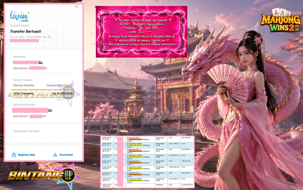 BINTANG4DP JACKPOT PRAGMATIC βMahjong Wins 2β³βββββ Rp16.000.000,- LUNAS