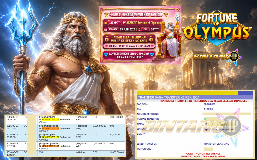 BINTANG4DP JACKPOT PRAGMATIC βFortune of Olympusββββββ Rp11.000.000,- LUNAS
