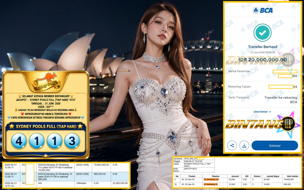 BINTANG4DP JACKPOT SYDNEY POOLS FULL (TIAP HARI) “4113”‎‏‏‎ Rp20.000.000,- LUNAS
