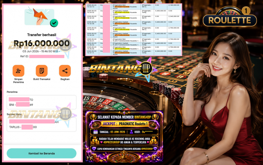 BINTANG4DP JACKPOT PRAGMATIC “Roulette 1″‎‏‏‎‎ Rp16.000.000,- LUNAS
