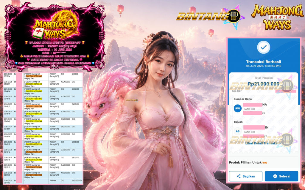 BINTANG4DP JACKPOT PGSOFT βMahjong Waysβββββ ββββββββRp21.000.000,- LUNAS