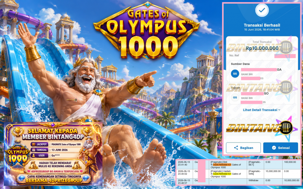 BINTANG4DP JACKPOT PRAGMATIC “Gates of Olympus 1000″‎‏‏‎‎ Rp10.000.000,- LUNAS
