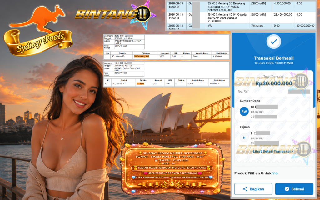 BINTANG4DP JACKPOT SYDNEY POOLS FULL (TIAP HARI) β0495βββββ Rp30.000.000,- LUNAS
