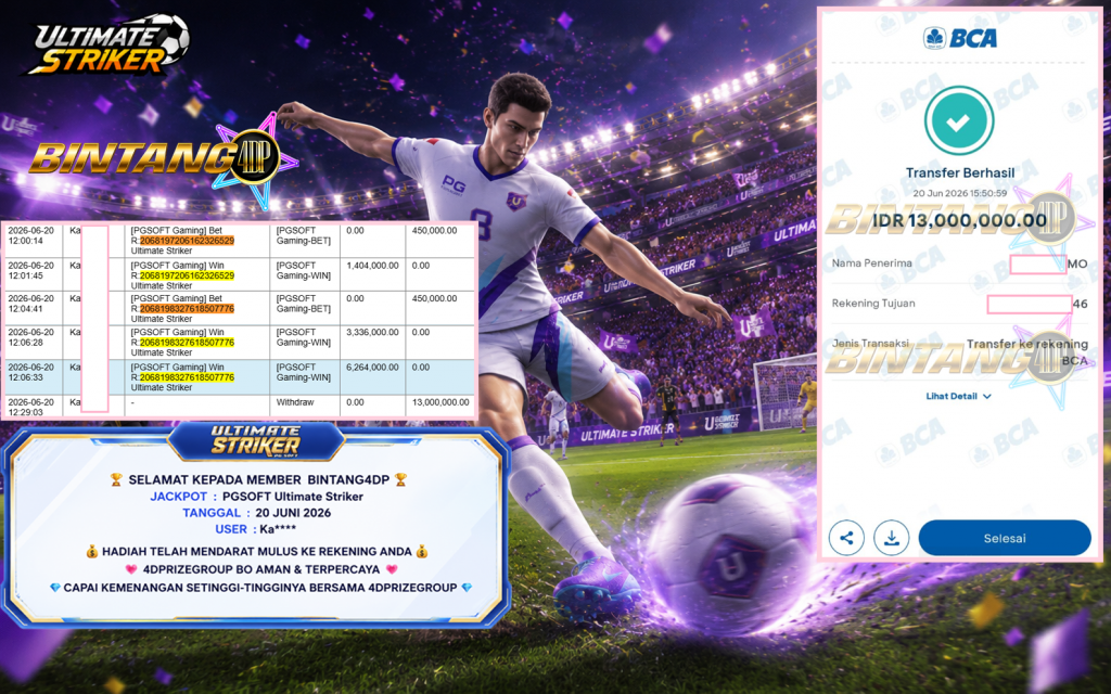 BINTANG4DP JACKPOT PGSOFT “Ultimate Striker”‎‎‏‏ ‎‎‏‏‎‎‏‏Rp13.000.000,- LUNAS