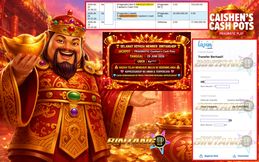 BINTANG4DP JACKPOT PRAGMATIC “Caishen’s Cash Pots”‎‏‏‎‎ Rp17.000.000,- LUNAS