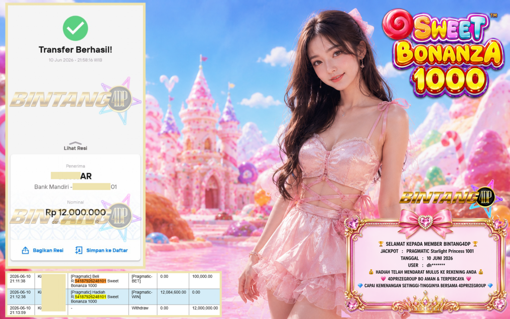 BINTANG4DP JACKPOT PRAGMATIC โSweet Bonanza 1000โณโโโโโ Rp12.000.000,- LUNAS