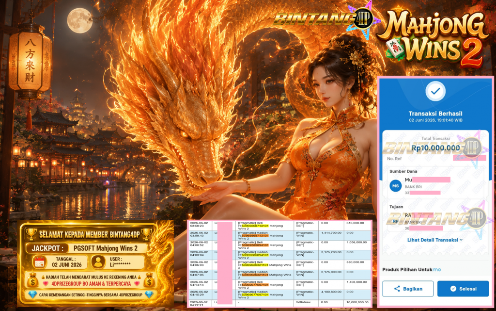 BINTANG4DP JACKPOT PGSOFT “Mahjong Wins 2″‎‎‏‏ ‎‎‏‏‎‎‏‏Rp10.000.000,- LUNAS