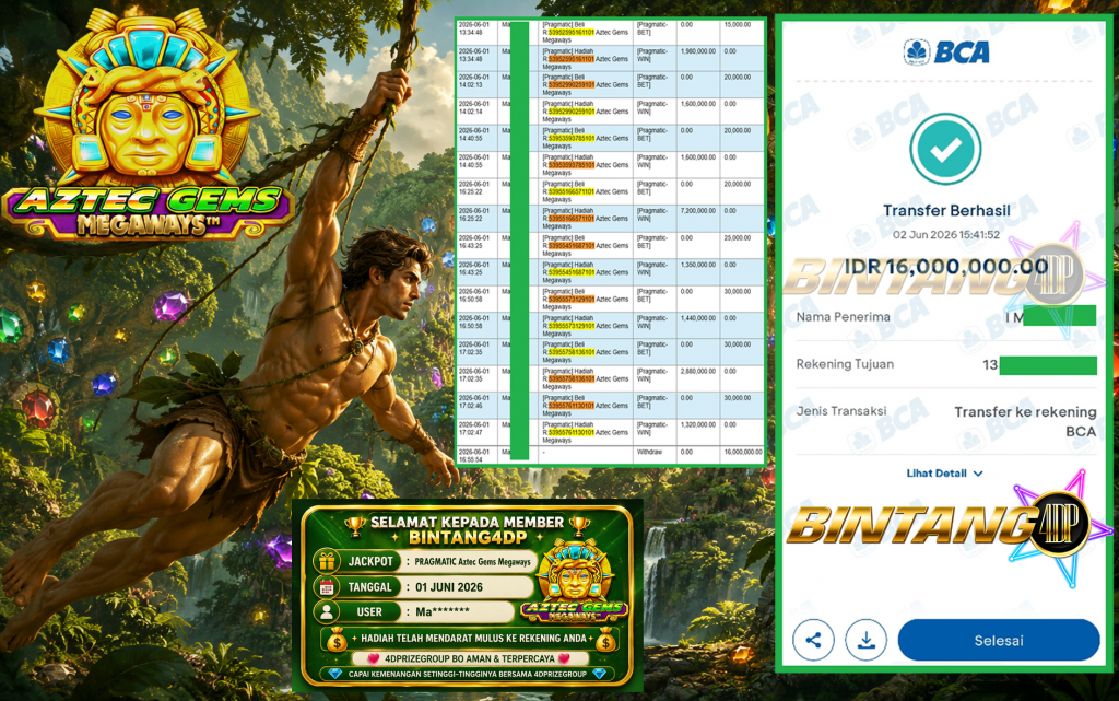 BINTANG4DP JACKPOT PRAGMATIC “Aztec Gems Megaways”‎‏‏‎‎ Rp16.000.000,- LUNAS