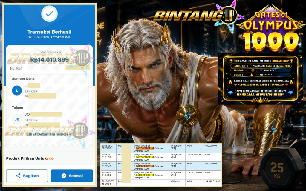 BINTANG4DP JACKPOT PRAGMATIC “Gates of Olympus 1000″ Rp14.010.899,- LUNAS