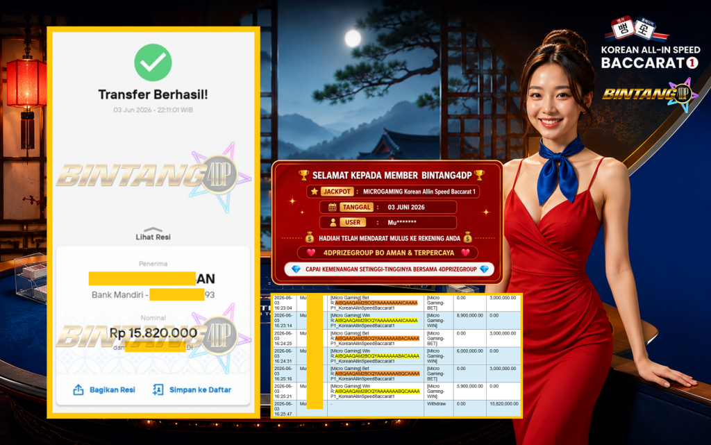 BINTANG4DP JACKPOT MICROGAMING “Korean Allin Speed Baccarat 1” Rp15.820.000,- LUNAS