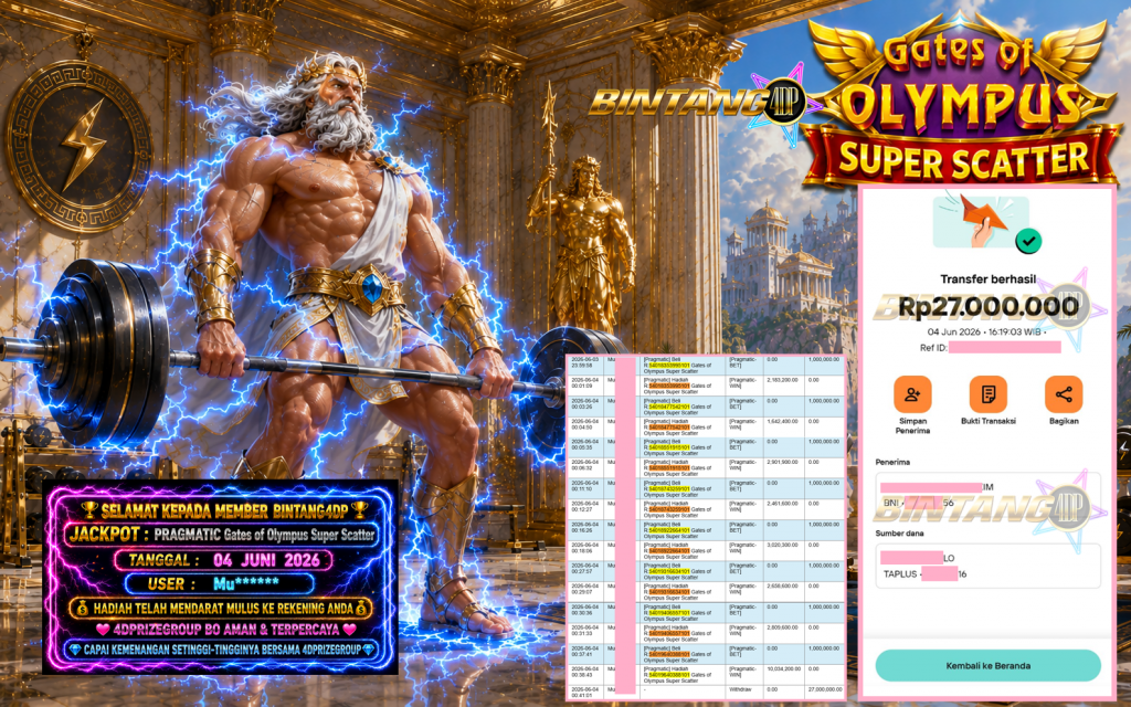 BINTANG4DP JACKPOT PRAGMATIC “Gates of Olympus Super Scatter”‎‏‏‎‎ Rp27.000.000,- LUNAS