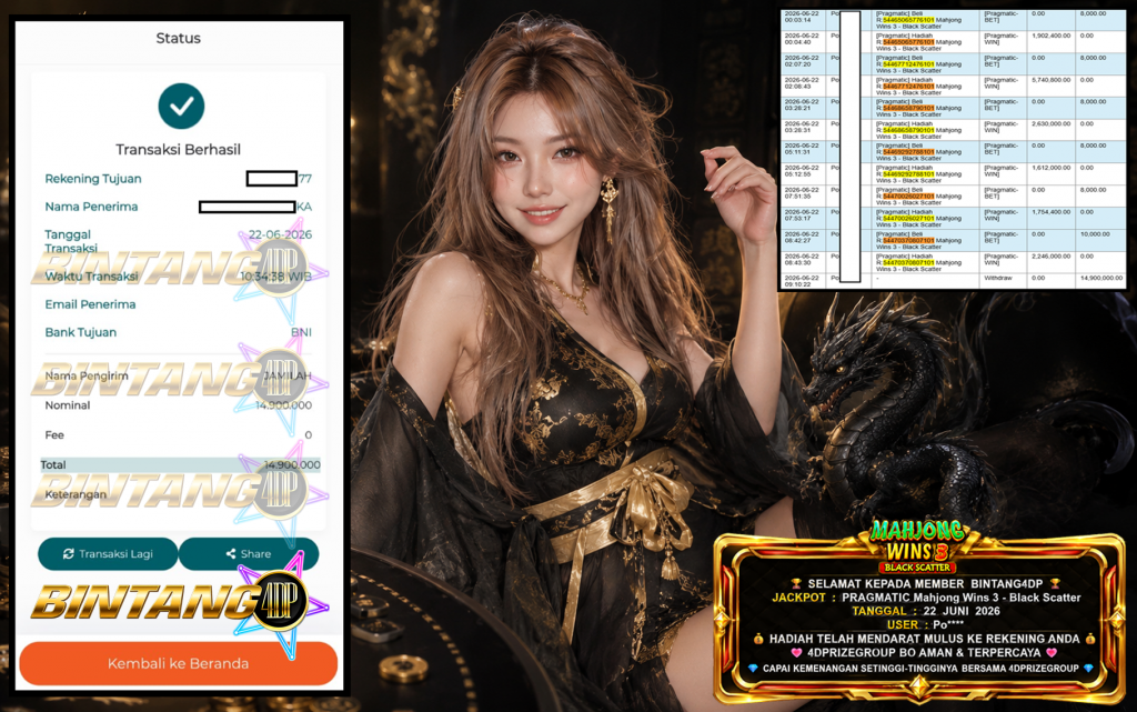 BINTANG4DP JACKPOT PRAGMATIC “Mahjong Wins 3 – Black Scatter”‎‏‏‎‎ Rp14.900.000,- LUNAS
