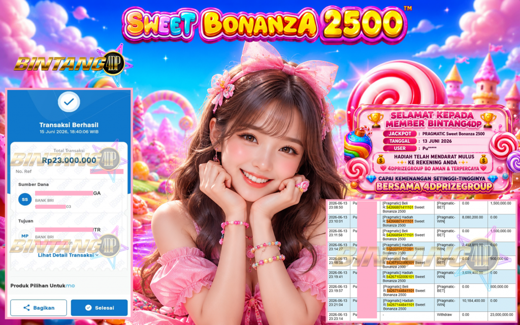 BINTANG4DP JACKPOT PRAGMATIC “Sweet Bonanza 2500″‎‏‏‎‎ Rp23.000.000,- LUNAS