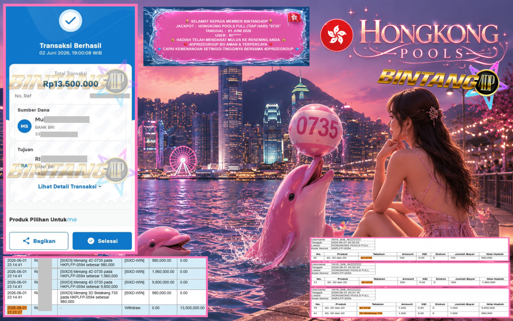 BINTANG4DP JACKPOT HONGKONG POOLS FULL (TIAP HARI) “0735”‎‏‏‎‎ Rp13.500.000,- LUNAS