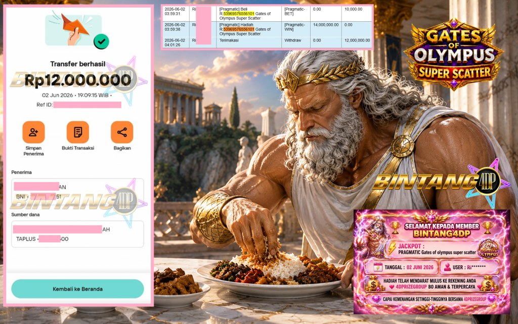 BINTANG4DP JACKPOT PRAGMATIC “Gates of olympus super scatter”‎‏‏‎‎ Rp12.000.000,- LUNAS