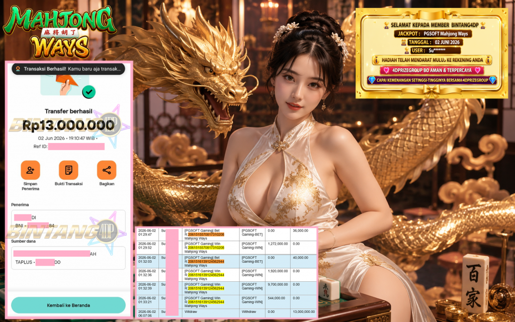 BINTANG4DP JACKPOT PGSOFT “Mahjong Ways”‎‎‏‏ ‎‎‏‏‎‎‏‏Rp13.000.000,- LUNAS