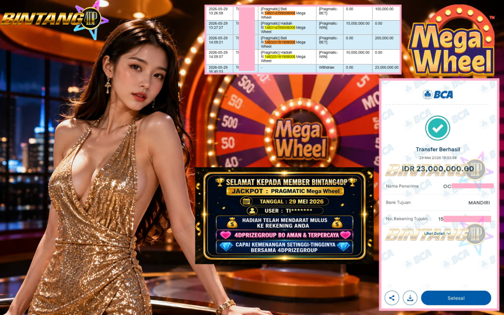 BINTANG4DP JACKPOT PRAGMATIC “Mega Wheel”‎‏‏‎‎ Rp23.000.000,- LUNAS