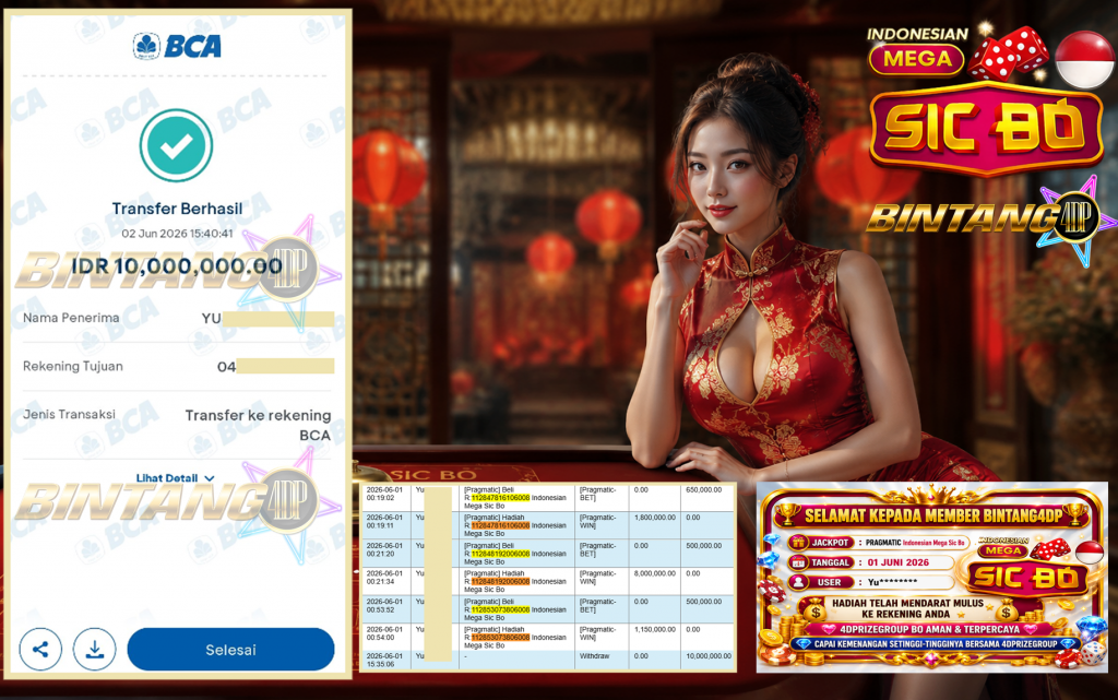 BINTANG4DP JACKPOT PRAGMATIC “Indonesian Mega Sic Bo”‎‏‏‎‎ Rp10.000.000,- LUNAS