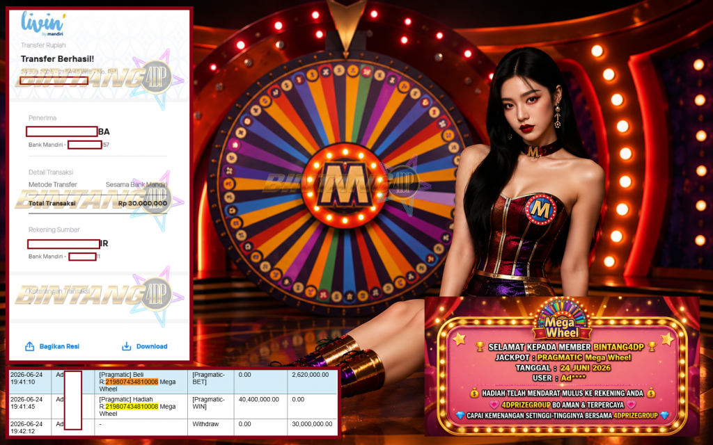 BINTANG4DP JACKPOT PRAGMATIC “Mega Wheel” Rp30.000.000,- LUNAS