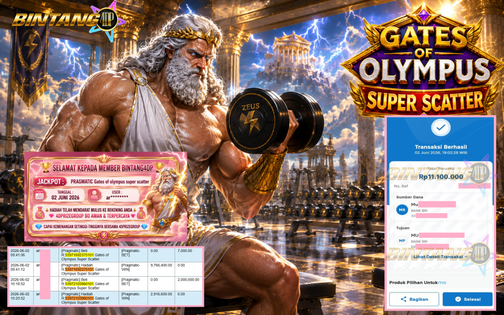 BINTANG4DP JACKPOT PRAGMATIC “Gates of olympus super scatter”‎‏‏‎‎ Rp11.100.000,- LUNAS