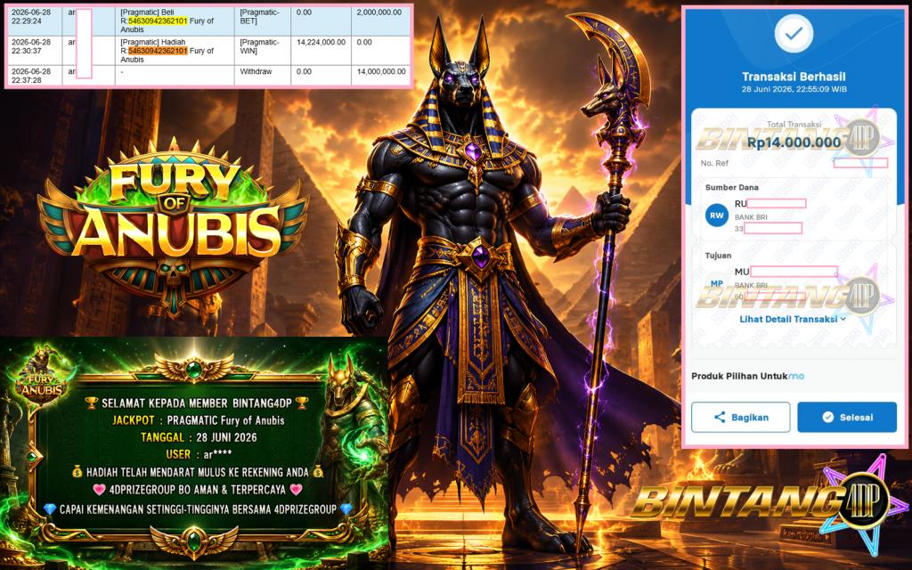 BINTANG4DP JACKPOT PRAGMATIC “Fury of Anubis”‎‏‏‎‎ Rp14.000.000,- LUNAS