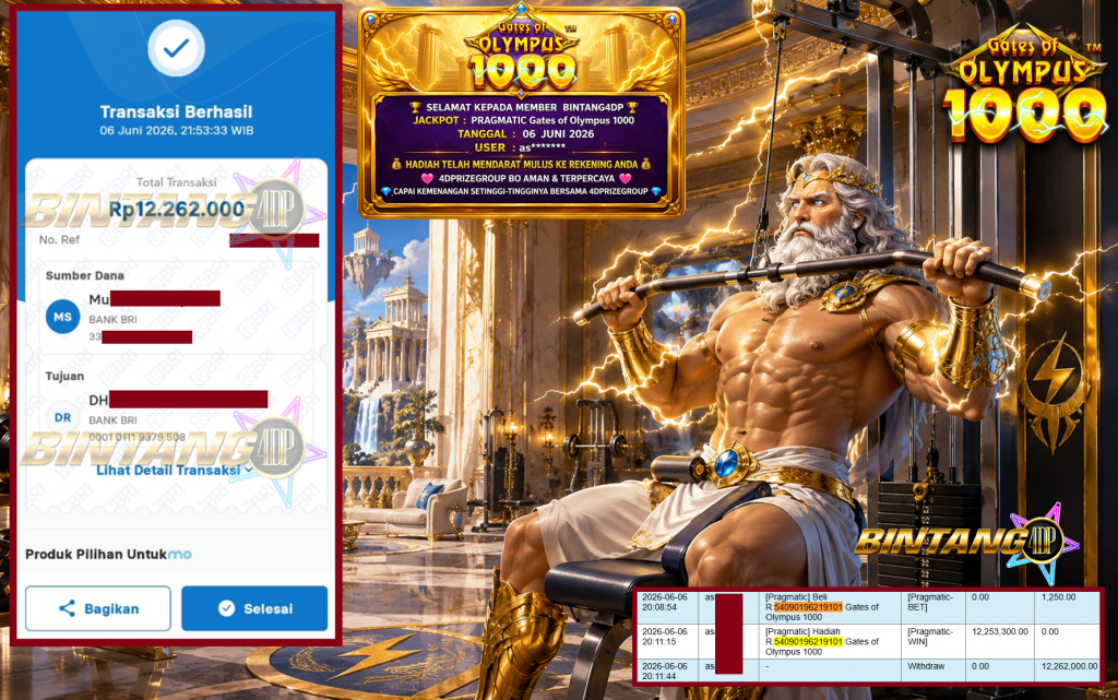 BINTANG4DP JACKPOT PRAGMATIC βGates of Olympus 1000β³βββββ Rp12.262.000,- LUNAS