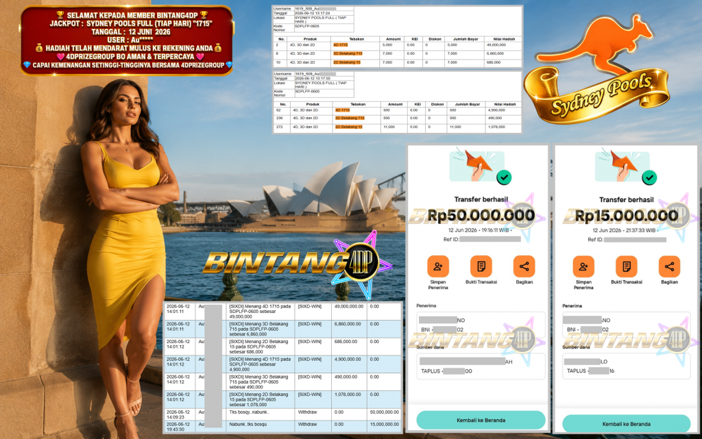 BINTANG4DP JACKPOT SYDNEY POOLS FULL (TIAP HARI) “1715”‎‏‏‎ Rp65.000.000,- LUNAS