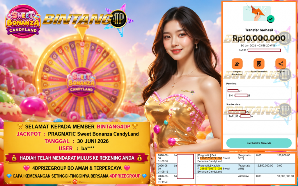 BINTANG4DP JACKPOT PRAGMATIC “Sweet Bonanza CandyLand”‎‏‏‎‎ Rp10.000.000,- LUNAS