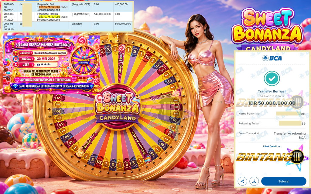 BINTANG4DP JACKPOT PRAGMATIC “Sweet Bonanza CandyLand”‎‏‏‎‎ Rp50.000.000,- LUNAS
