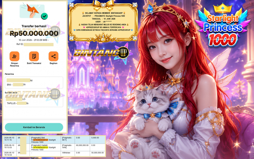 BINTANG4DP JACKPOT PRAGMATIC โStarlight Princess 1000โณโโโโโ Rp50.000.000,- LUNAS