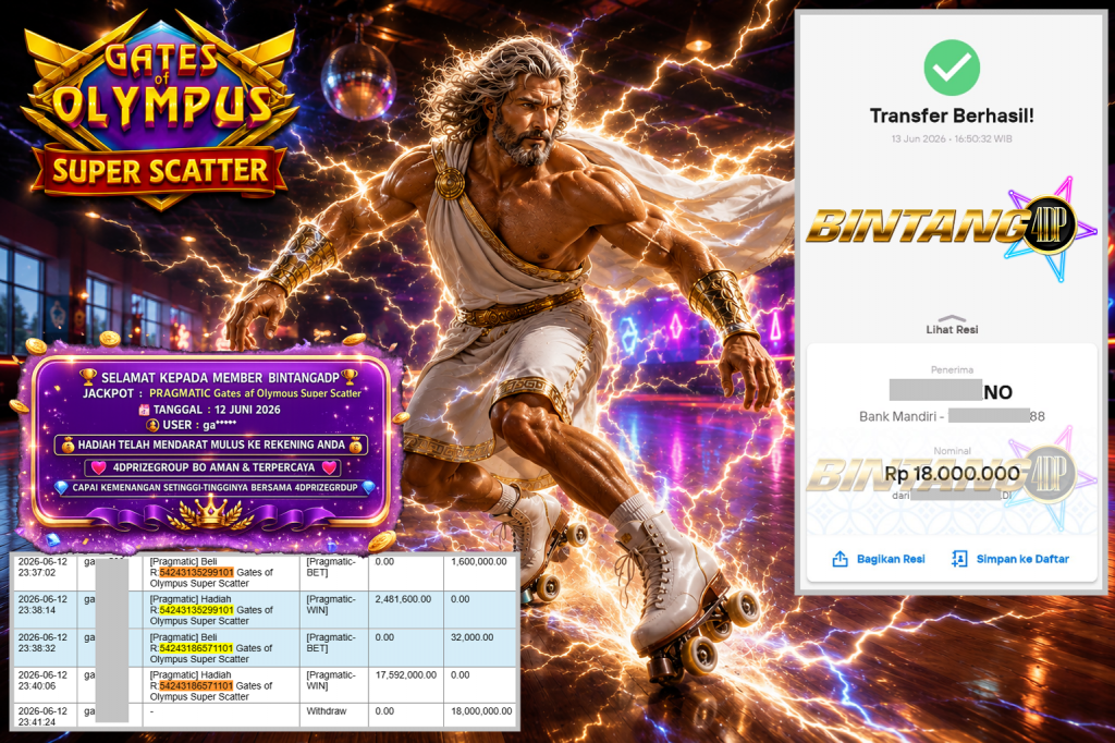 BINTANG4DP JACKPOT PRAGMATIC “Gates of Olympus Super Scatter”‎‏‏‎‎ Rp18.000.000,- LUNAS