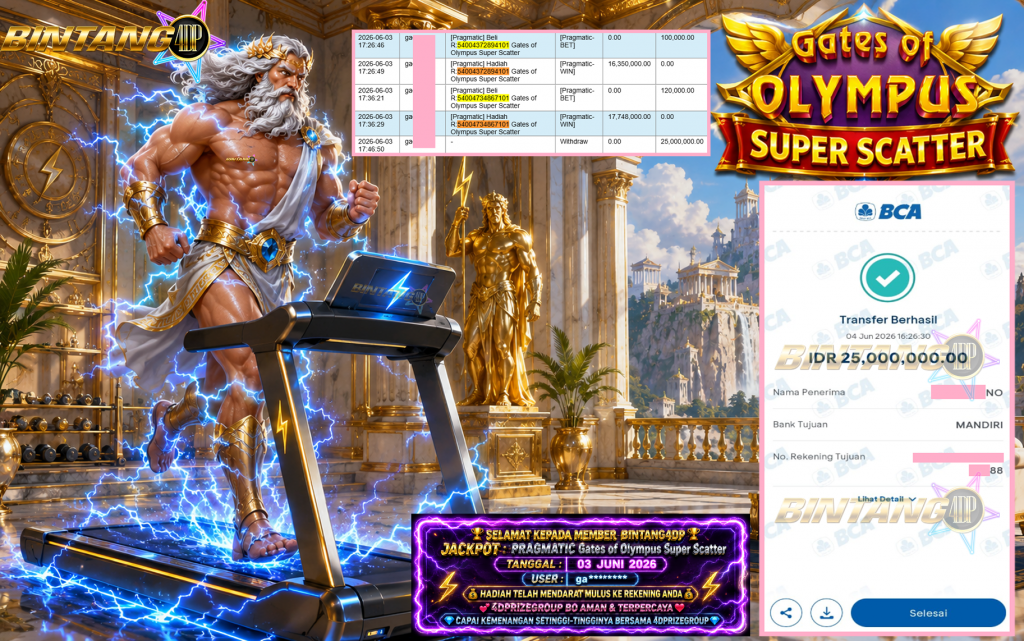 BINTANG4DP JACKPOT PRAGMATIC “Gates of Olympus Super Scatter”‎‏‏‎‎ Rp25.000.000,- LUNAS