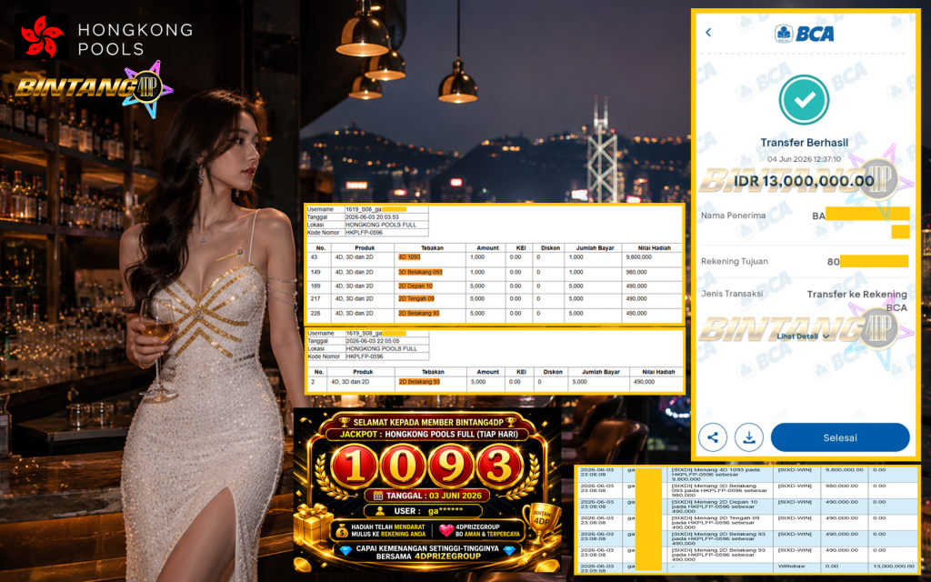 BINTANG4DP JACKPOT HONGKONG POOLS FULL (TIAP HARI) “1093”‎‏‏‎‎ Rp13.000.000,- LUNAS