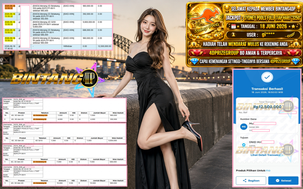 BINTANG4DP JACKPOT SYDNEY POOLS FULL (TIAP HARI) β3250βββββ Rp12.500.000,- LUNAS
