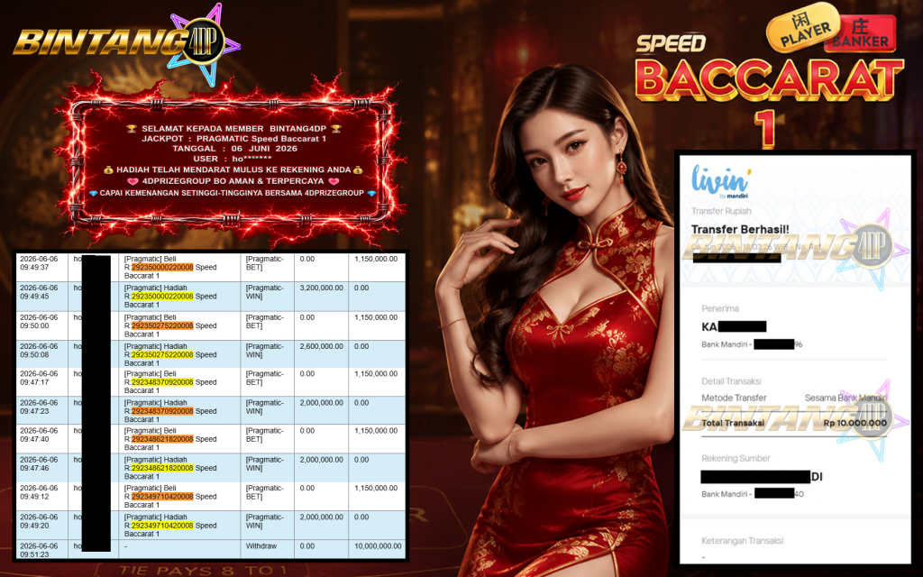 BINTANG4DP JACKPOT PRAGMATIC βSpeed Baccarat 1β³βββββ Rp10.000.000,- LUNAS